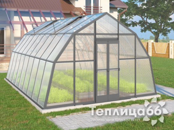 Теплица Рада Каспий из поликарбоната, 4х6 метров, графитовая